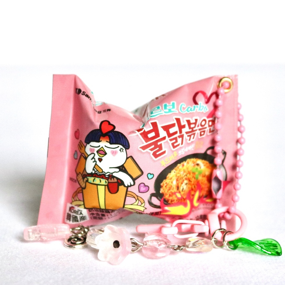 BULDAK Key Chain Purse Charm Ramen Pink Noodles Accessory Fun Spring